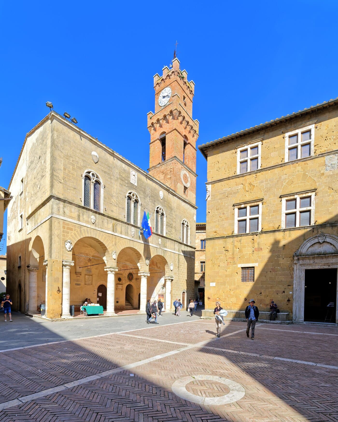 Piazza Pio II in Pienza, with the town hall and its clock tower
